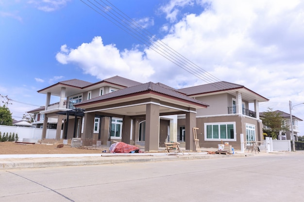 Construction residential new house in progress at building site