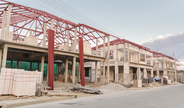 Construction residential new house in progress at building site