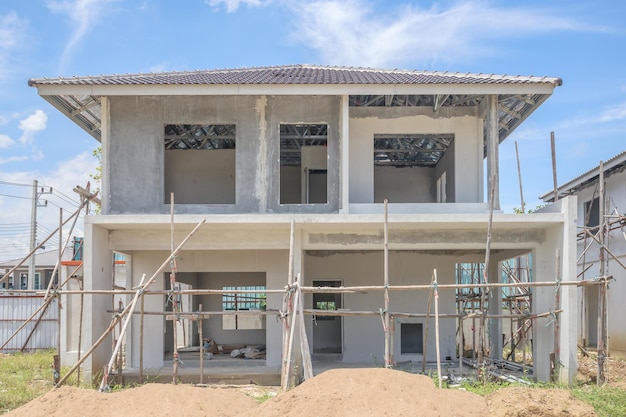 Construction residential new house with prefabrication system in progress at building site