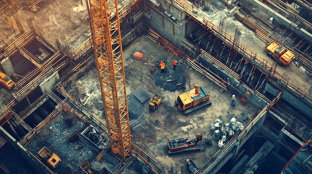 Construction Site Crane Equipment Worker Overhead View Image