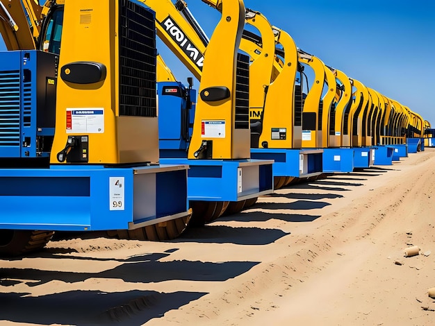 Photo construction site equipment and machinery under a cloudless blue sky