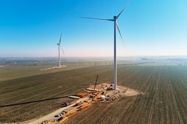 Construction site near windmill turbine Wind generator installing