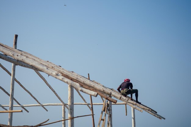 Construction site of touristic cafe on indian beach goa