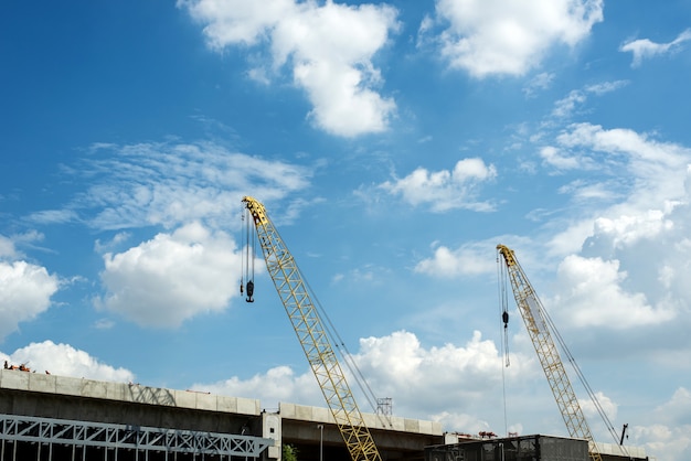 Construction site with blue sky background