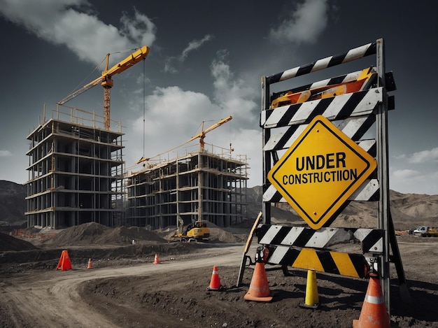 a construction site with construction cones and a sign that says under construction