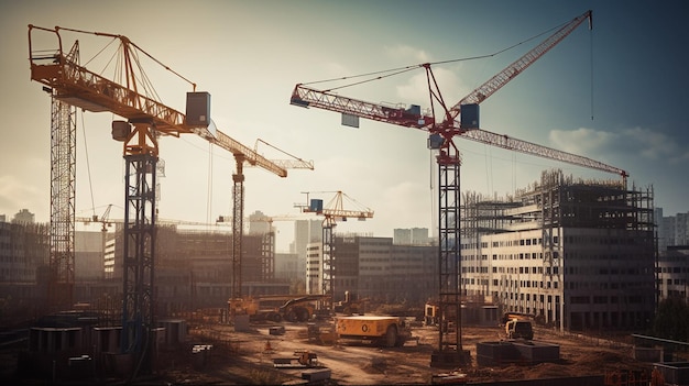 Construction site with cranes and building under constructiongenerative ai