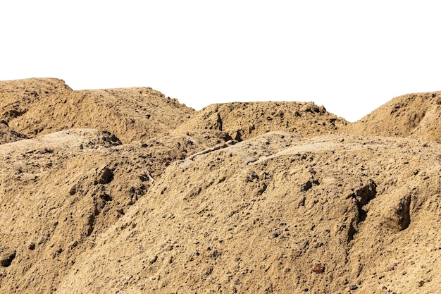 Construction site with heaps of sand Pile of sand on an isolated white background copy space