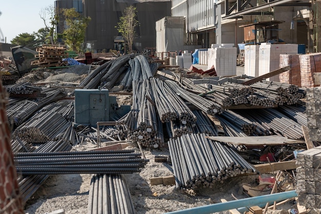 Construction site with materials outdoor for tower building