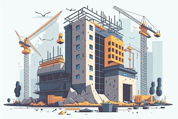 Construction site with multiple cranes and a building in progress Generative AI