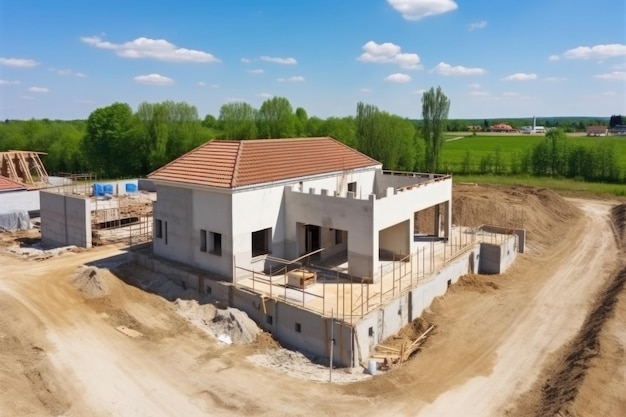 Construction site with private family house under construction Generative AI