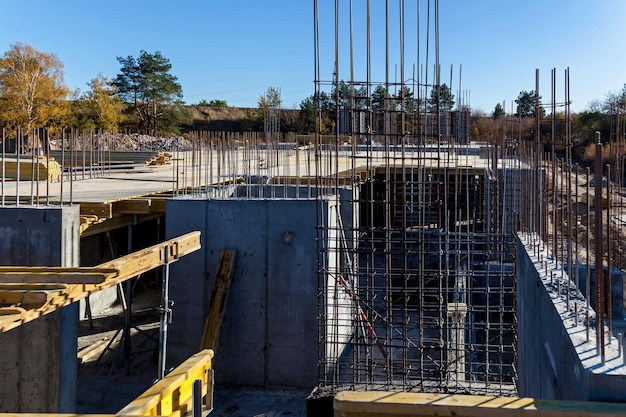 Construction site with reinforced concrete structures