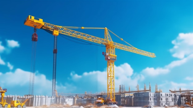 construction site and yellow crane on the background Ai Generative