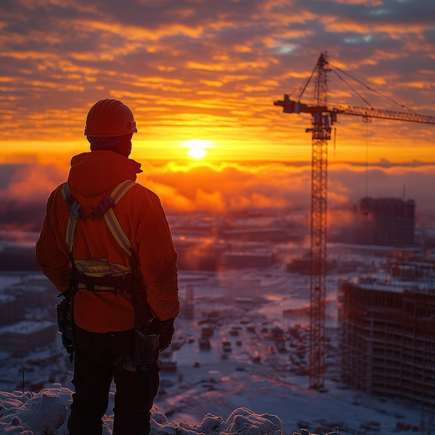 Photo construction sunset