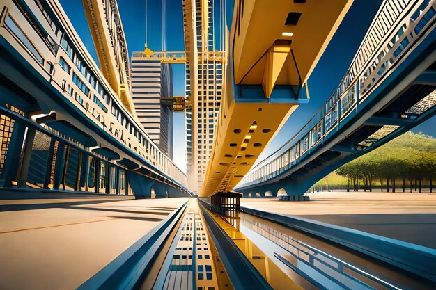 Photo construction of tall concrete pylon of bridge using tower crane