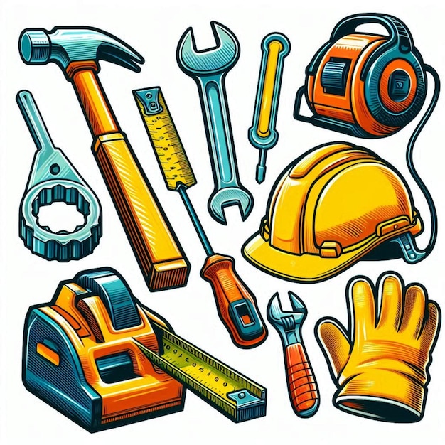 Photo construction tools vector construction daily tools labour day