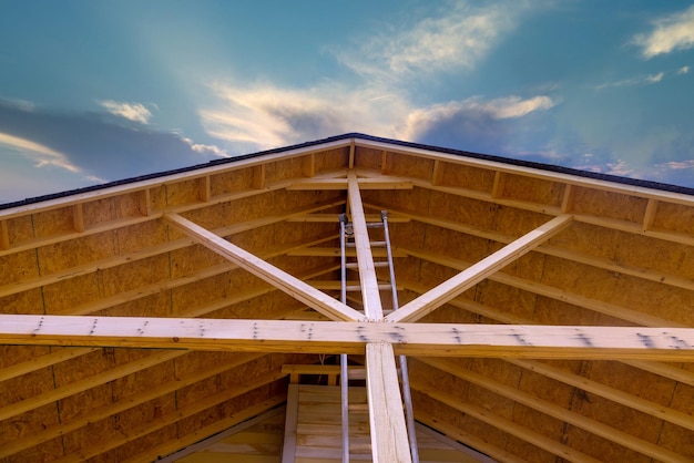 Under construction the wooden structure roof visor new house