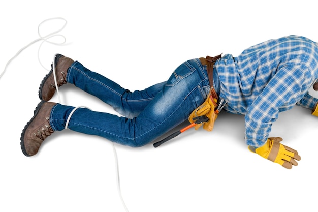 Photo construction worker , carpenter on the floor