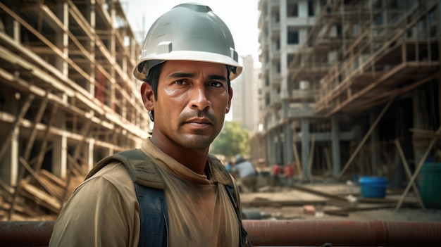 Construction worker in front of building project AI generated Image