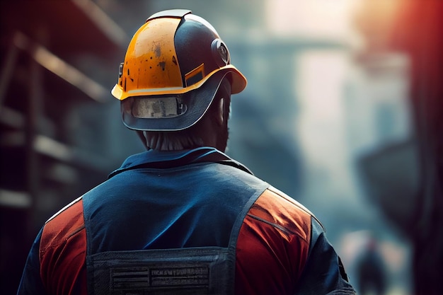 Construction worker head which is wearing the safety helmetgenerative ai