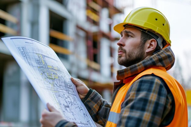 Construction Worker Holding Blueprint