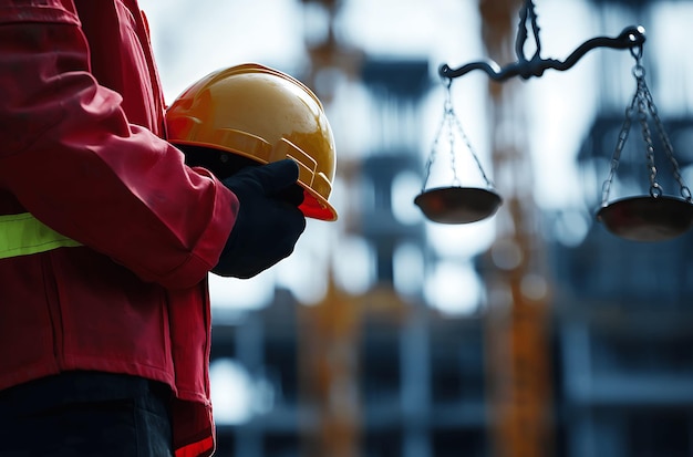 Photo a construction worker holding his helmet with the background blurred