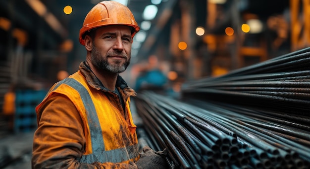 Photo construction worker in industrial setting