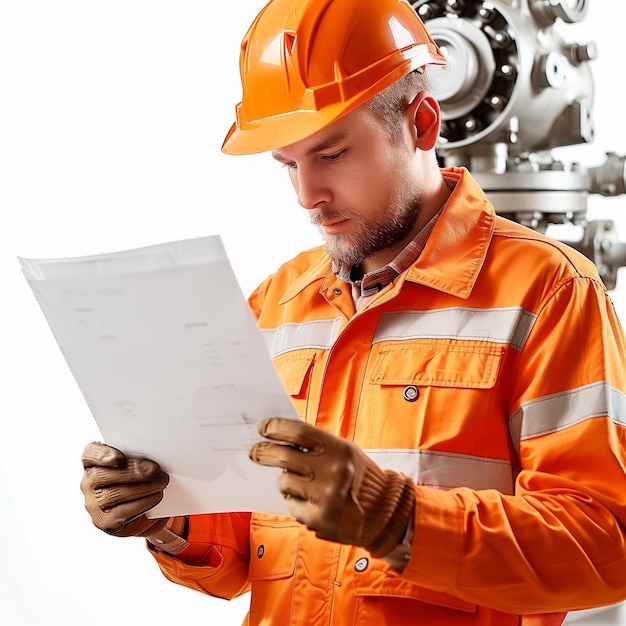 Photo construction worker inspecting technical drawings