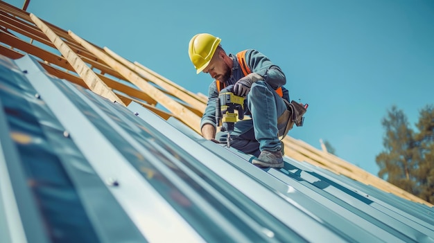 Construction worker installing new roof