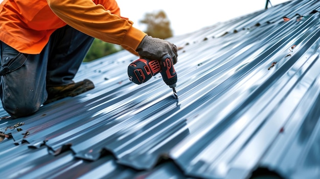 Construction worker installing new roof