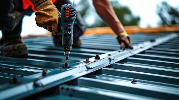 Construction worker installing new roof