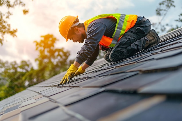 Construction Worker Installing Roof Tiles