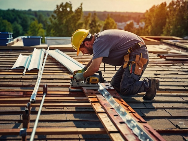 a construction worker is working on a building site