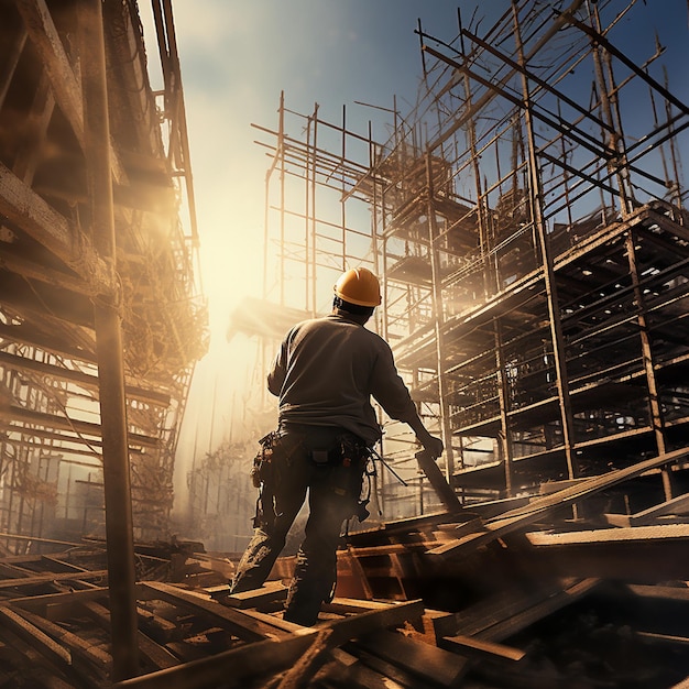 a construction worker is working on a building site