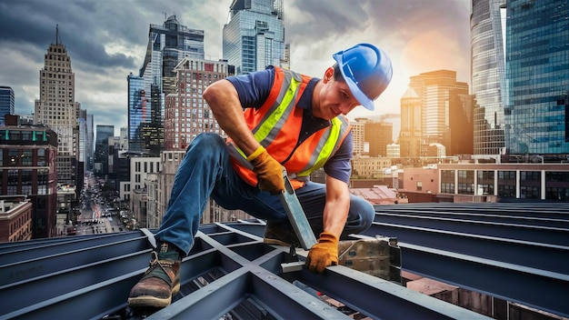 a construction worker is working on a construction site