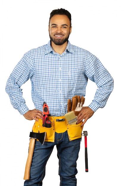 Construction worker isolated on white