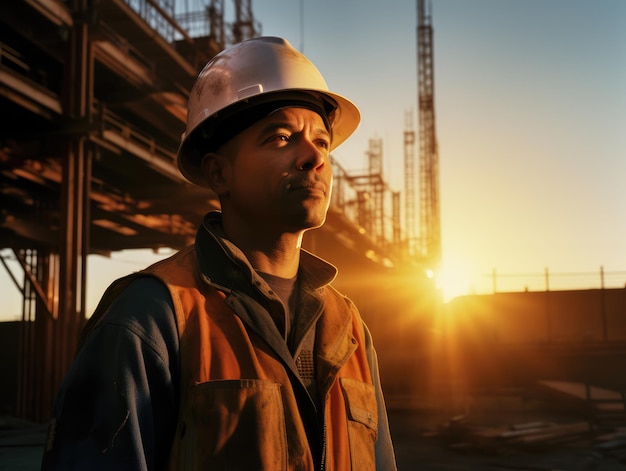 construction worker kodak photograph sunrise ai generated