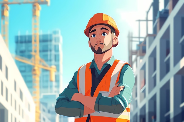 Construction Worker Looking at Building Site