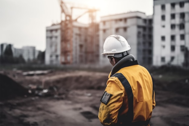 A construction worker looking at a plan on a construction site