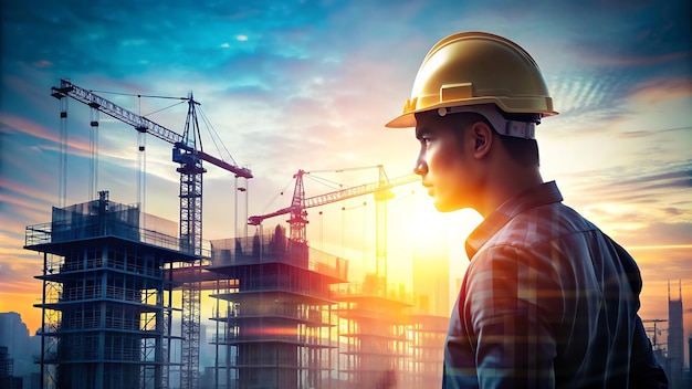 Construction Worker Looking at Skyline During Sunset