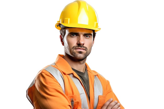 Construction worker man with helmet looking at camera