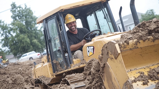 Construction Worker Operating Bulldozer Excavator Heavy Equipment