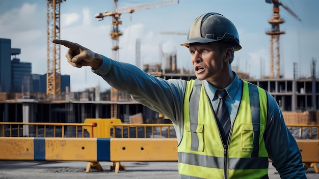 Construction worker pointing at something