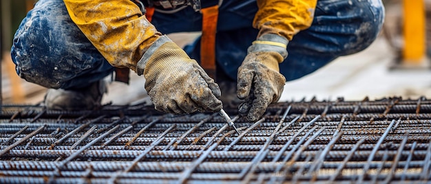 Construction Worker Reinforcing Concrete Formwork