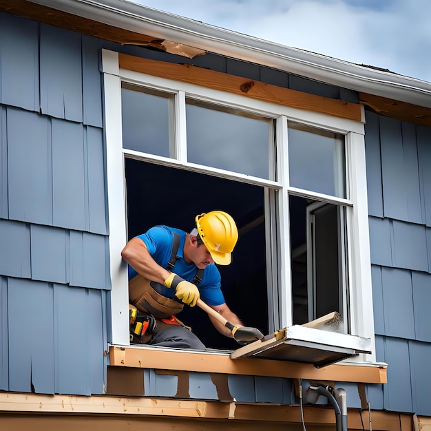 Construction Worker Repairing Residential Window