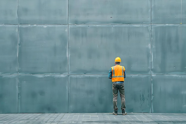 Construction worker in safety helmet inspecting work at construction site with empty background Concept Construction worker Safety helmet Inspection Construction site Empty background