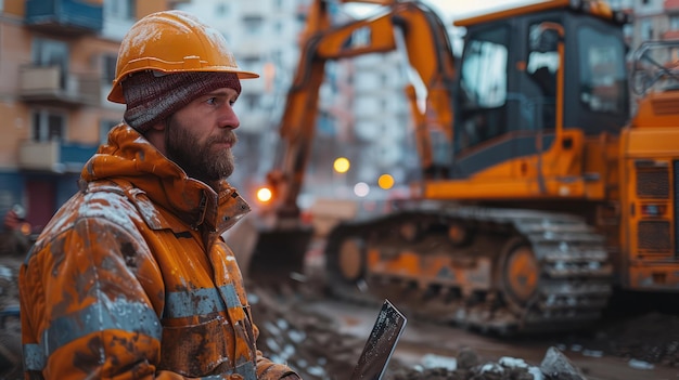 Construction Worker in Snowy Conditions