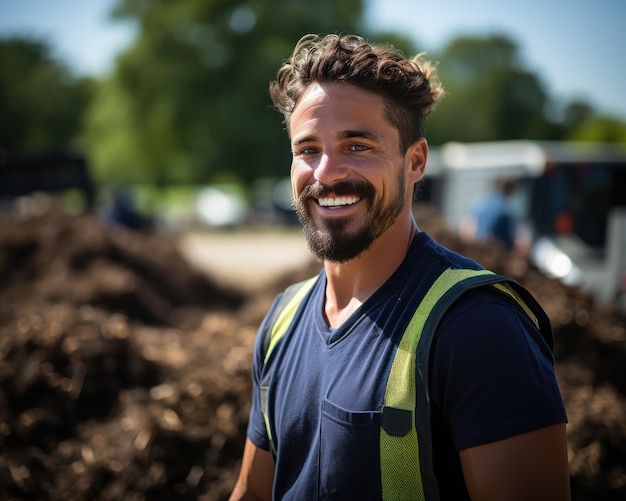 Construction worker of the standing of a field construction site photo