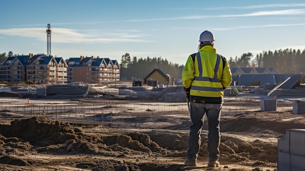 Photo a construction worker stands in a construction site