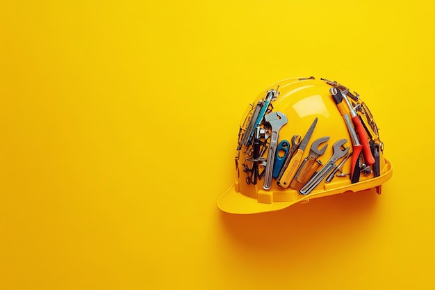 Photo construction worker using digital blueprint on tablet for onsite project management at a modern