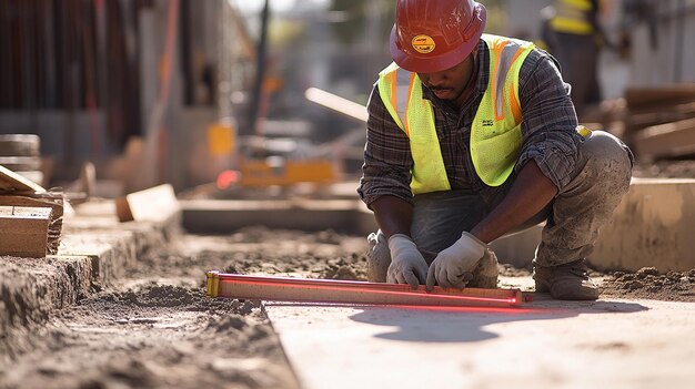 Construction Worker Using a Laser Level for Accurate Alignment